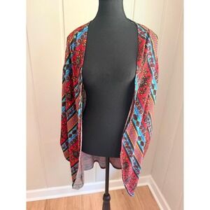 Hot Ginger Womens 4X Boho Paisley Open Front Kimono Cardigan Red Blue Plus Size